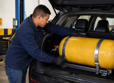 Proceso de montaje de sistema de gas vehicular en taller especializado