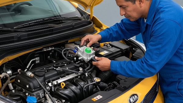 Válvula de llenado de gas natural vehicular en compartimiento de motor